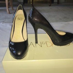 Joan and David Patent Dark Grey Platform Pumps
